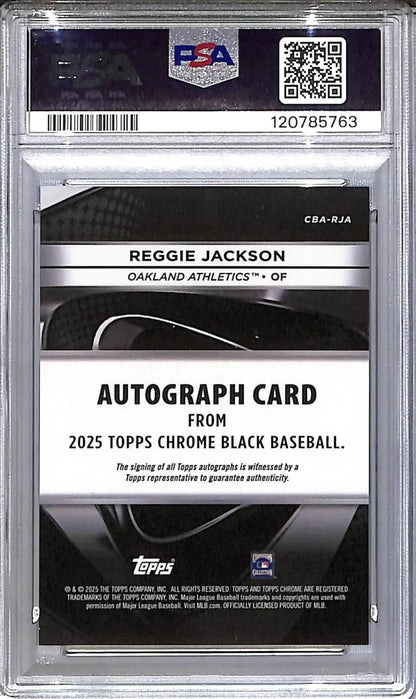 PSA-graded 2025 Topps Chrome Black Reggie Jackson autographed card in GEM MINT condition
