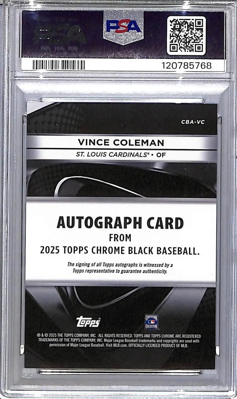 Vince Coleman Topps Chrome Black autograph card 2025 Topps Chrome Black #CBA-VC PSA 10