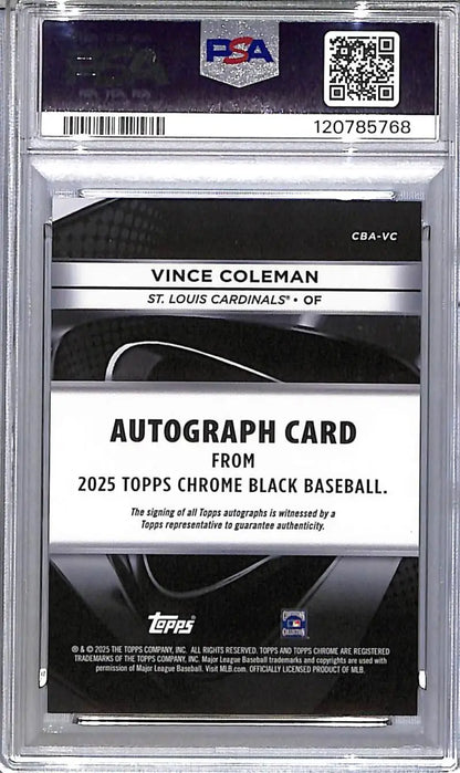 Vince Coleman Topps Chrome Black autograph card 2025 Topps Chrome Black #CBA-VC PSA 10