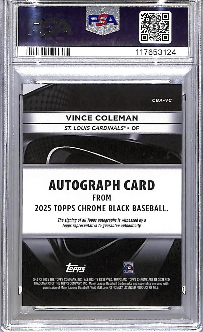 2025 Topps Chrome Black #CBA-VC Vince Coleman PSA 9 MINT Auto St. Louis Cardinals