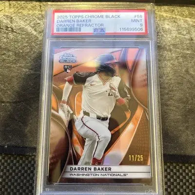 2025 Topps Chrome Black Darren Baker Orange Refractor baseball card PSA 9