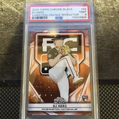 2025 Topps Chrome Black DJ Herz Variation Orange Refractor baseball card PSA 9