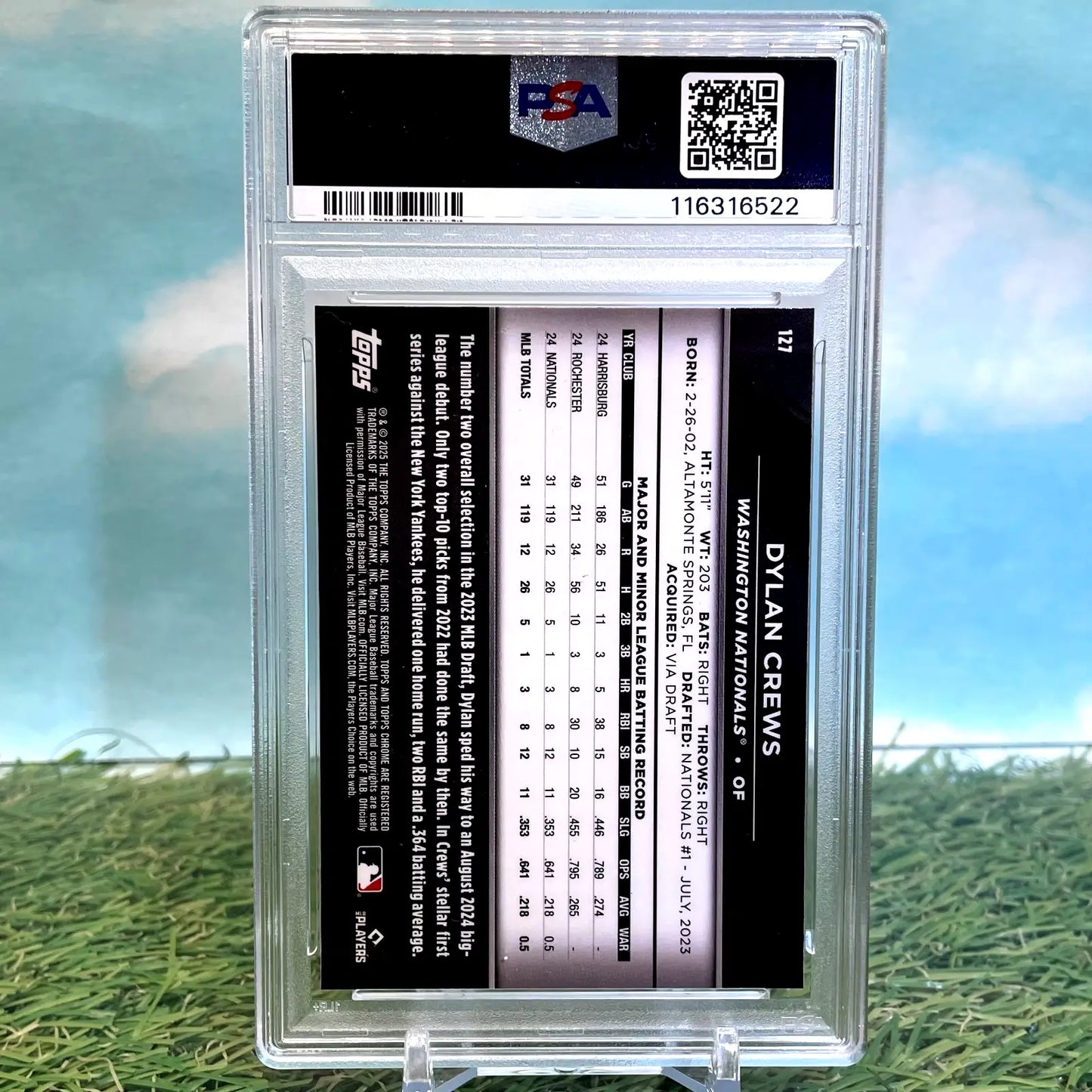 Graded Dylan Crews 2025 Topps Chrome Black Rookie Card PSA 10 Nationals