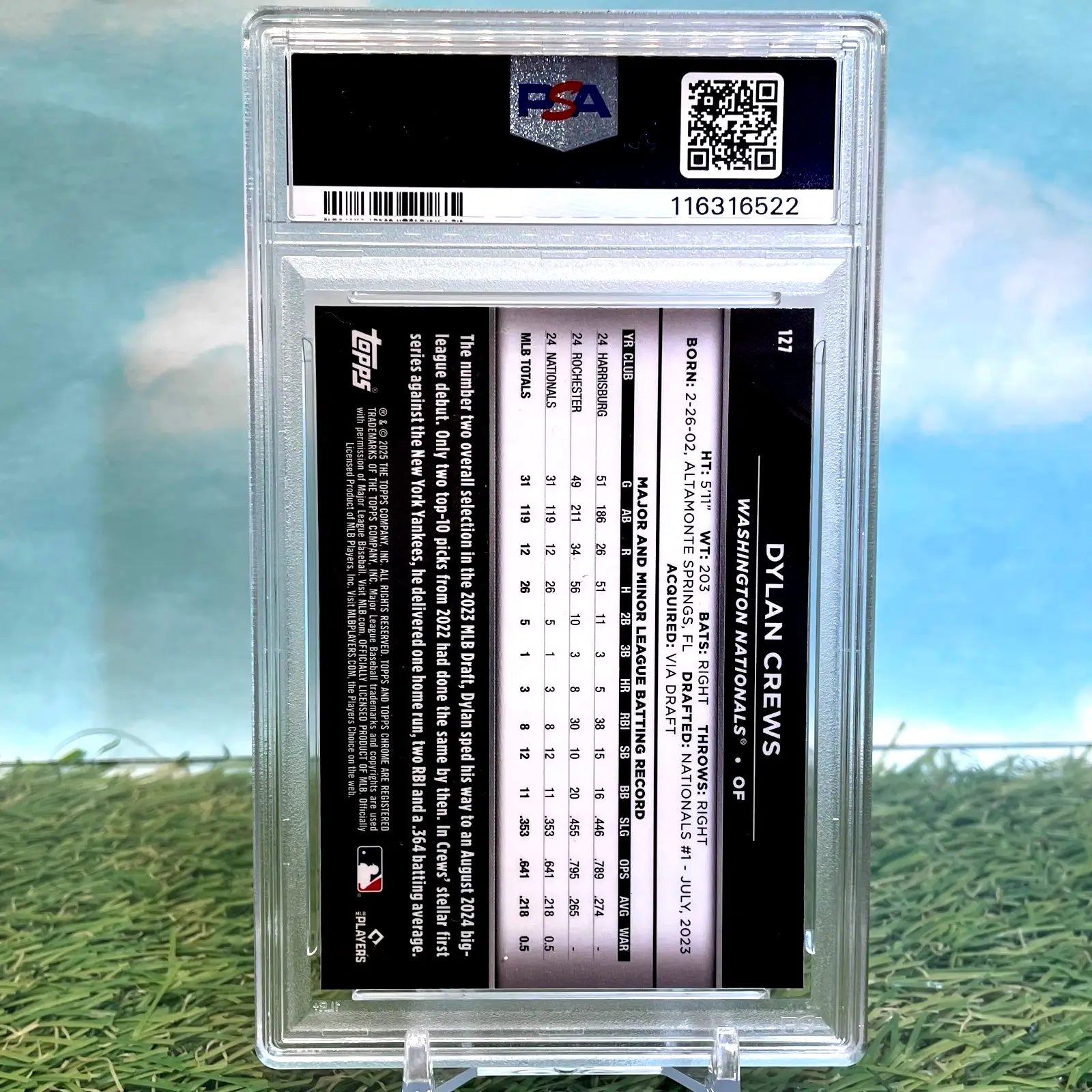 Graded Dylan Crews 2025 Topps Chrome Black Rookie Card PSA 10 Nationals