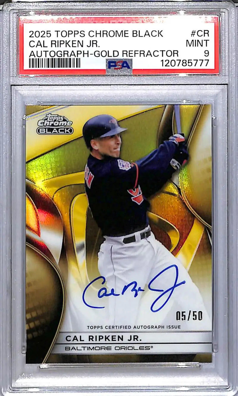 Cal Ripken Jr. graded Topps Chrome Black Gold baseball card with autograph, PSA 9 Mint