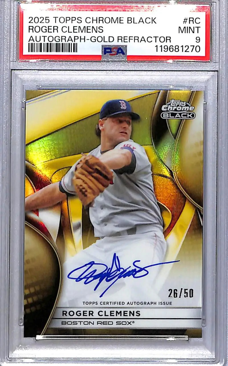 Roger Clemens autographed baseball card Boston Red Sox PSA 9 gold refractor 2025