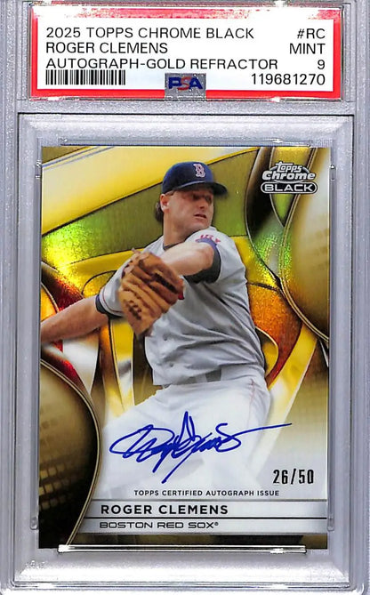 Roger Clemens autographed baseball card Boston Red Sox PSA 9 gold refractor 2025
