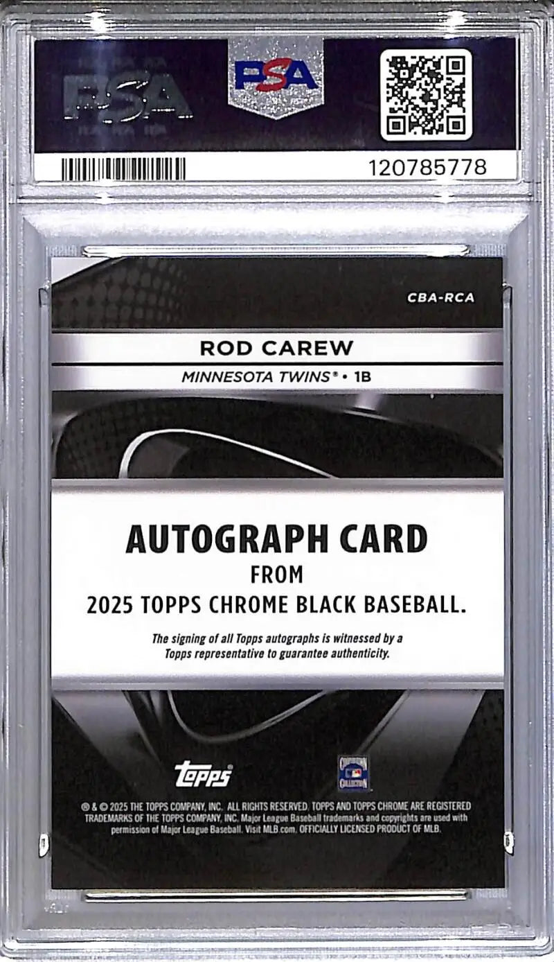 Graded Rod Carew Topps Chrome Black Gold autograph card Gem Mint PSA 10