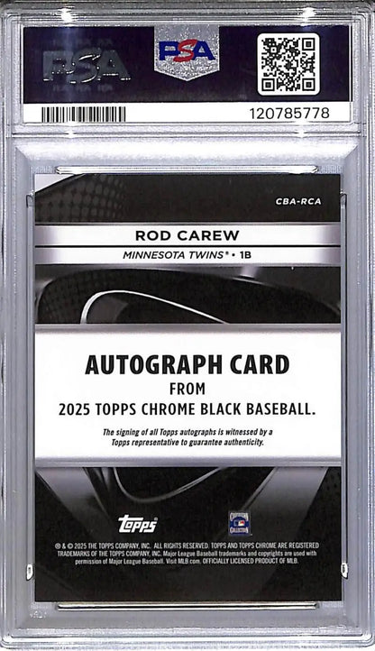Graded Rod Carew Topps Chrome Black Gold autograph card Gem Mint PSA 10