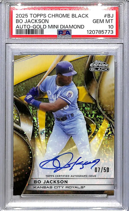 Graded 2025 Topps Chrome Black Gold Mini Diamond Bo Jackson Auto PSA 10 Kansas City Royals