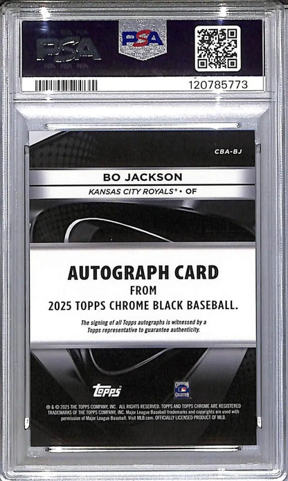 Graded Bo Jackson 2025 Topps Chrome Black Gold Mini Diamond autograph card PSA 10