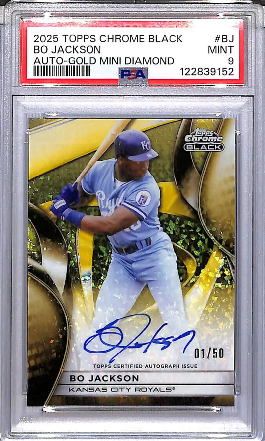 2025 Topps Chrome Black Gold Mini Diamond #CBA-BJ Bo Jackson PSA 9 MINT Auto 1/50 Kansas City Royals