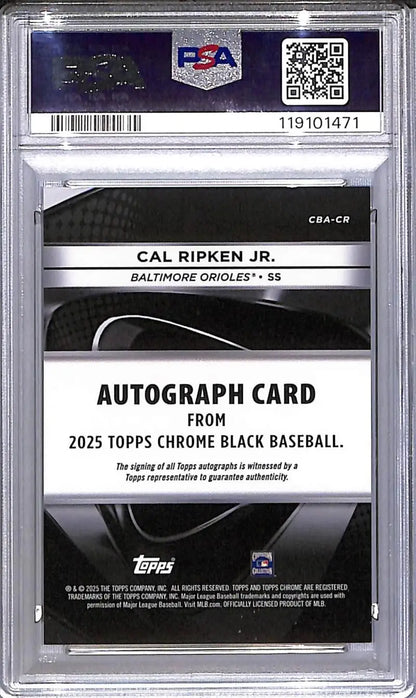 Graded Cal Ripken Jr. 2025 Topps Chrome Black Mini Diamond autograph card in product