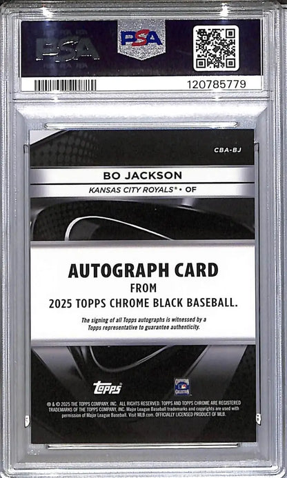 PSA-graded 2025 Topps Chrome Black Green Bo Jackson autograph card GEM MINT auto