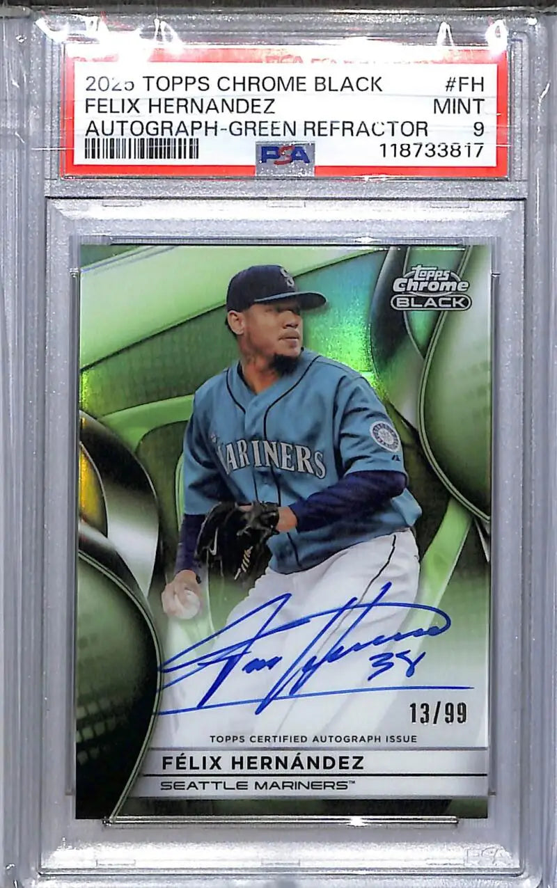 Felix Hernandez Topps Chrome Black Green Refractor Autograph card 13/99 Seattle Mariners