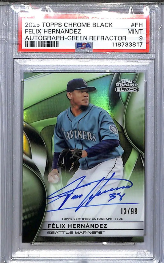 Felix Hernandez Topps Chrome Black Green Refractor Autograph card 13/99 Seattle Mariners