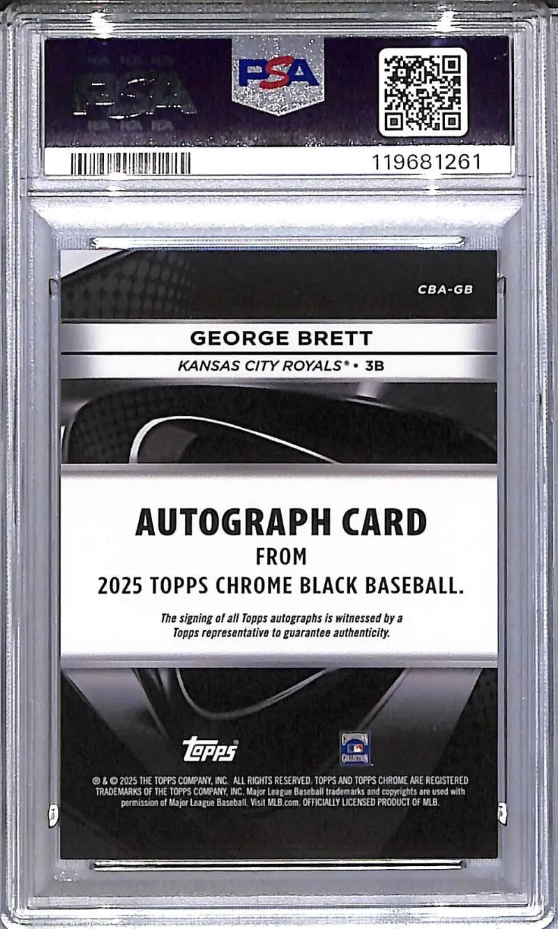 Graded George Brett autograph card from 2025 Topps Chrome Black Kansas City Royals