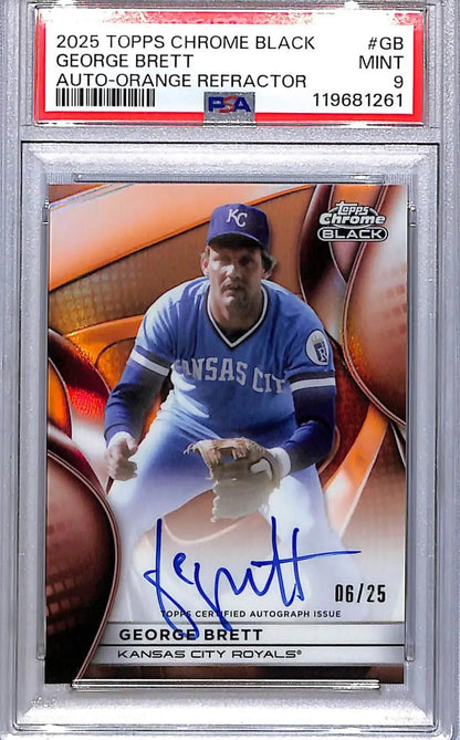 2025 Topps Chrome Black George Brett Auto-Orange Refractor baseball card Kansas City Royals