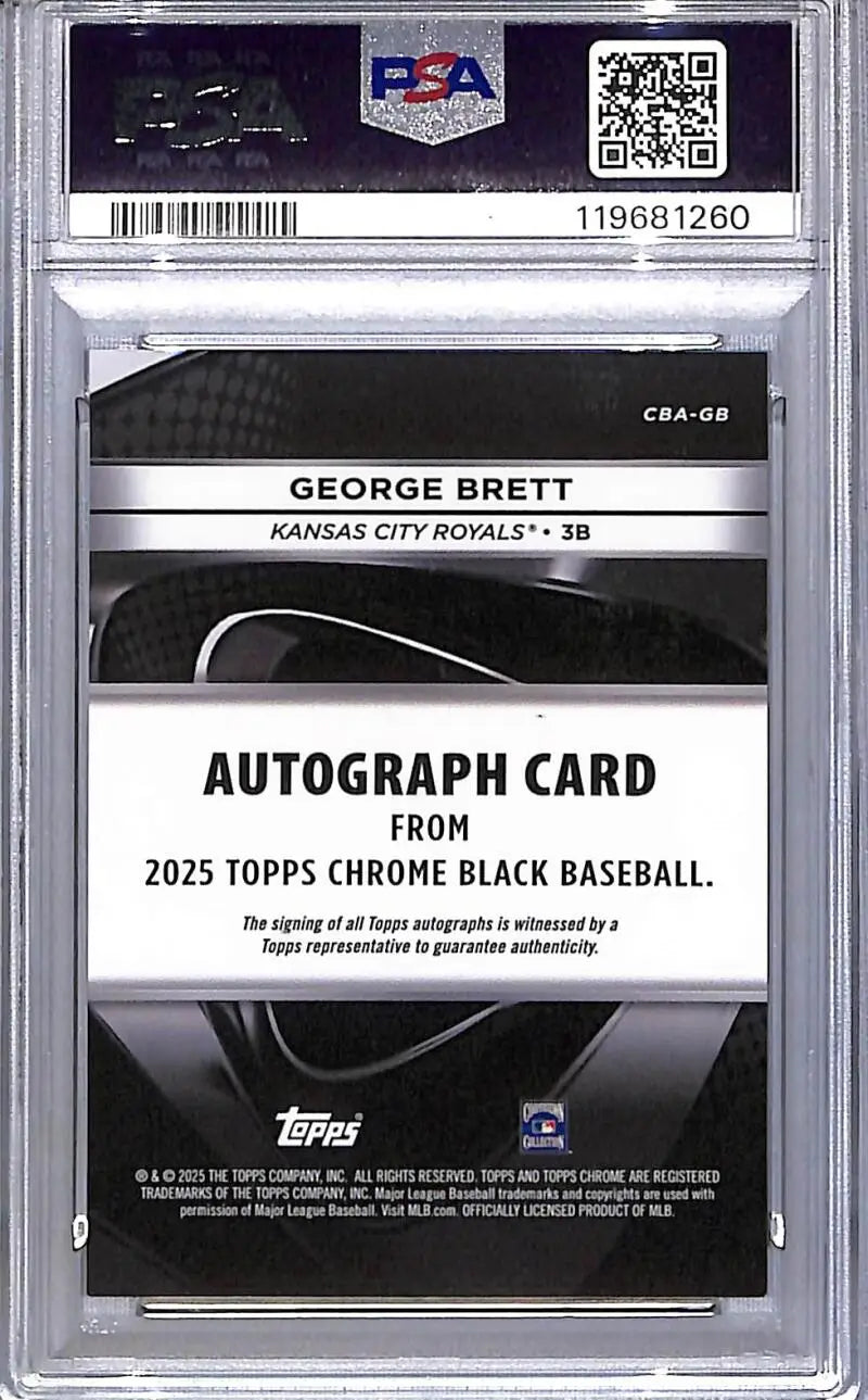 Graded George Brett 2025 Topps Chrome Black Baseball autograph card, PSA 9 MINT