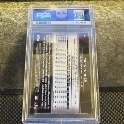 Graded Trea Turner baseball card from 2025 Topps Chrome Black /75 PSA 9