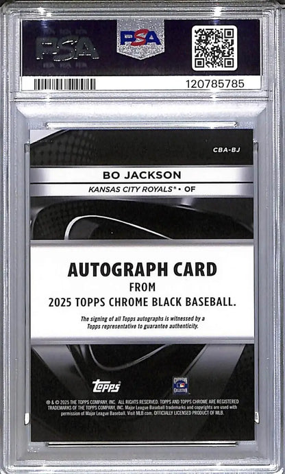 Bo Jackson 2025 Topps Chrome Black White Autograph Card in PSA slab Kansas City Royals