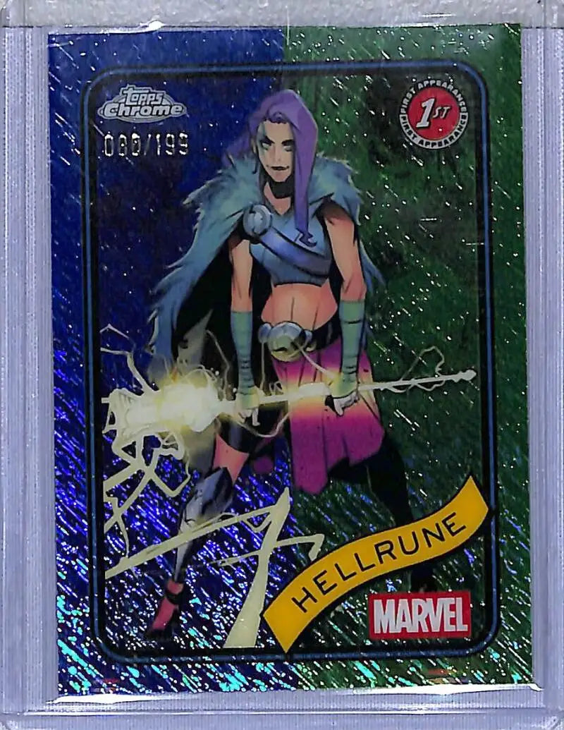 Hellrune Marvel trading card from 2025 Topps Chrome Blue and Green series