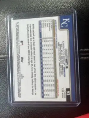 Baseball trading card in protective sleeve 2025 Topps Chrome Bobby Witt Jr. Raywave Refractor