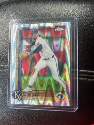 Baseball trading card featuring Bobby Witt in uniform Raywave Refractor Topps Chrome Bobby