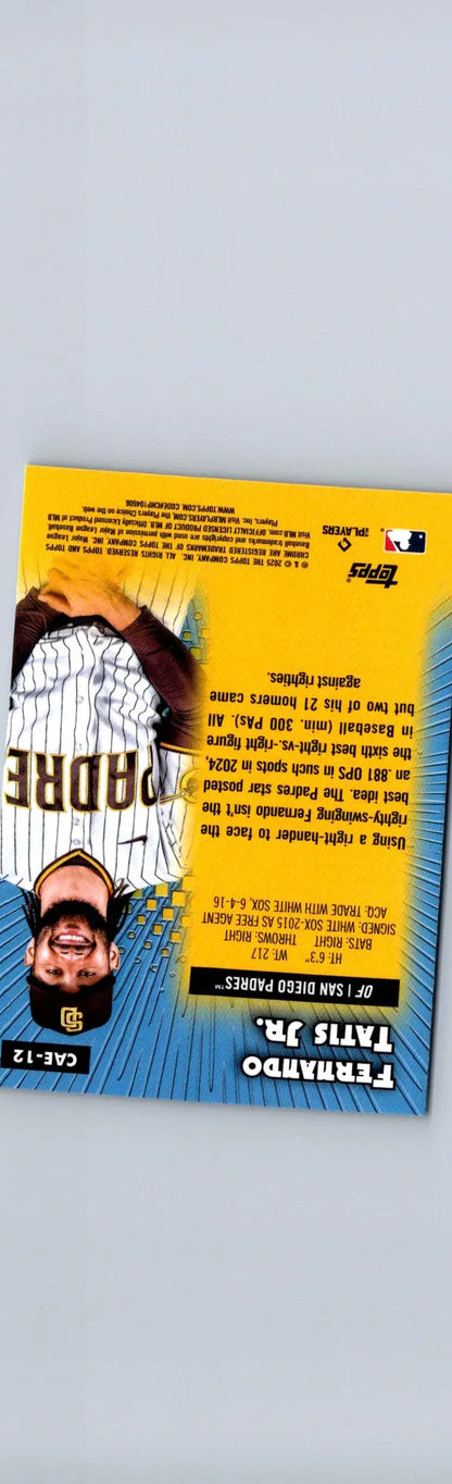 2025 Topps Chrome Fernando Tatis Jr. trading card with player image and stats