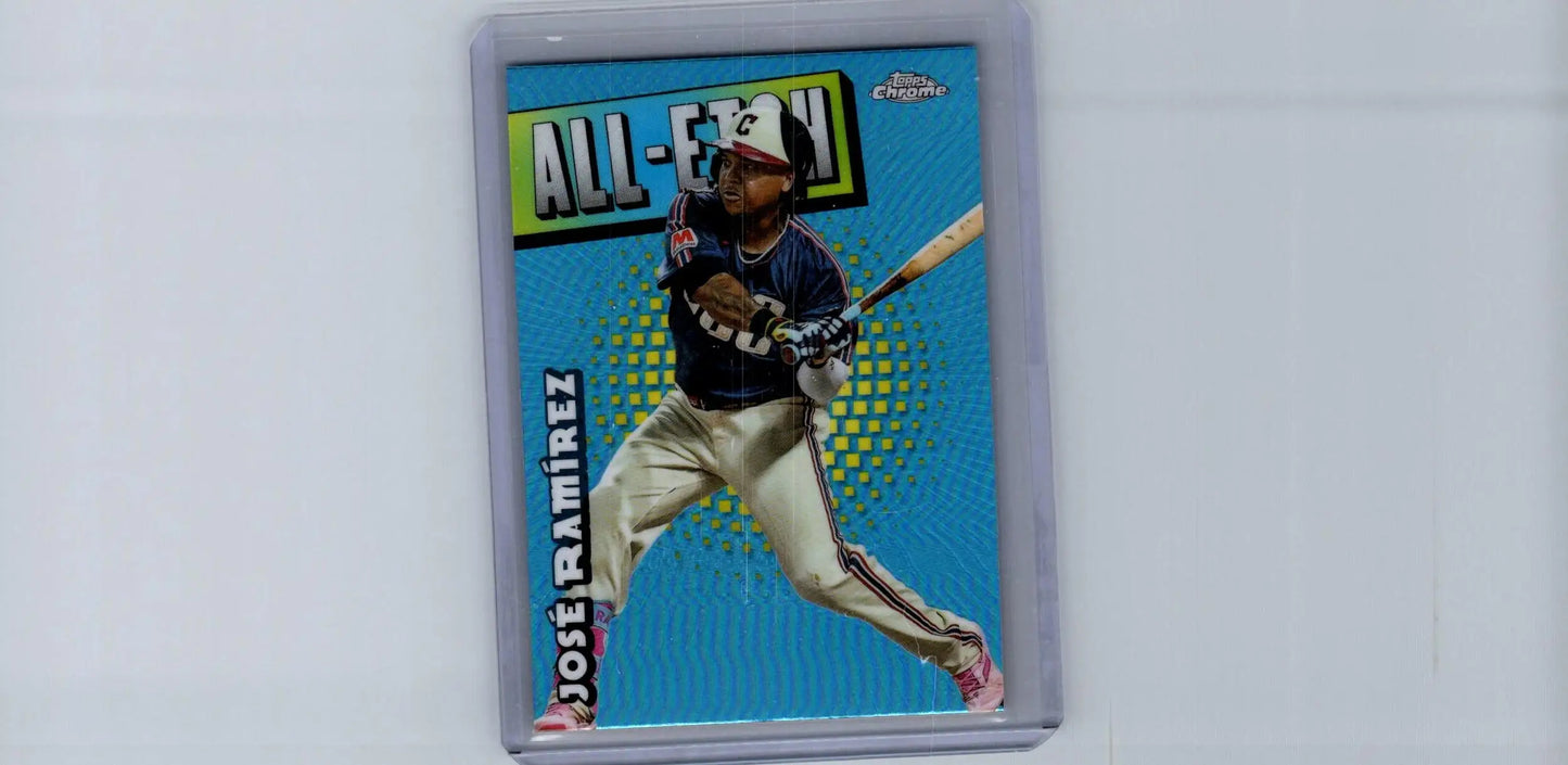 Jose Ramirez Chrome trading card with All-Star banner, vibrant blue background