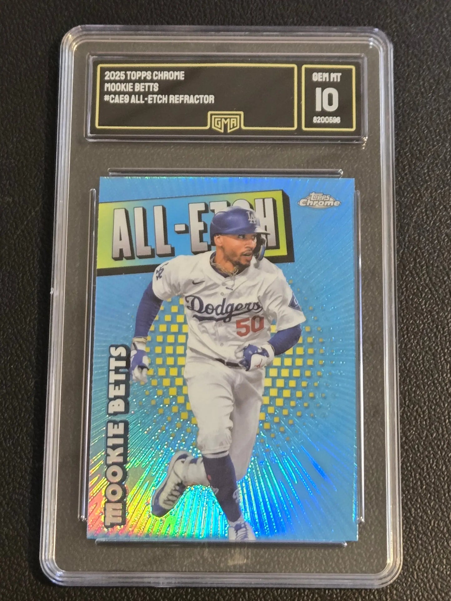 Mookie Betts Chrome baseball card 2023 Topps Chrome All-Etch Refractor GMA 10