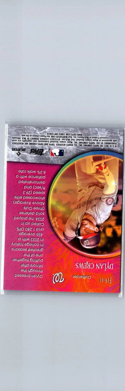Baseball trading card featuring Dylan Crews from 2025 Topps Chrome Fortune series