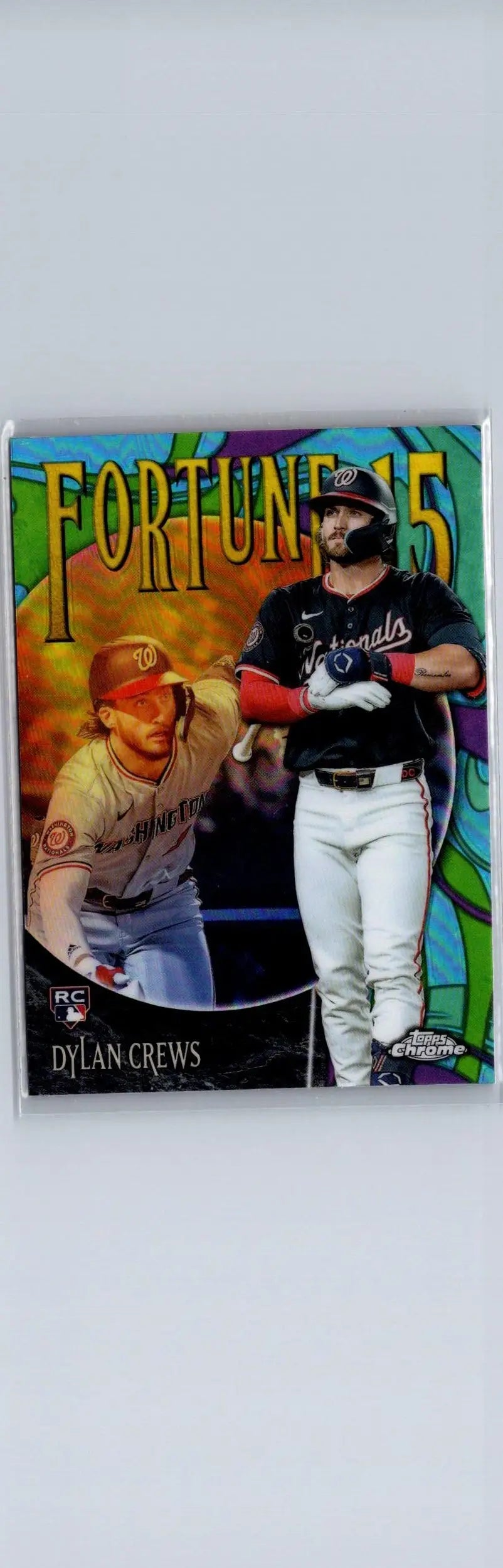 Baseball trading card featuring Dylan Crews from 2025 Topps Chrome Crews Fortune series