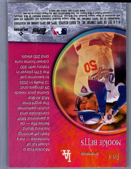 Collectible Mookie Betts Fortune baseball card from 2025 Topps Chrome Betts Fortune series