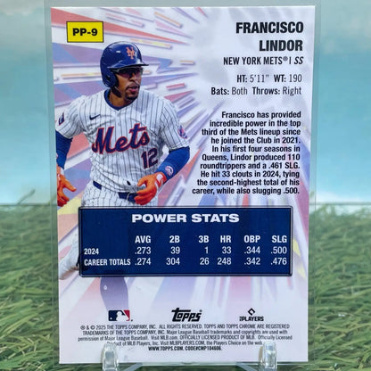 2025 Topps Chrome Francisco Lindor Power Players Insert Mets baseball trading card