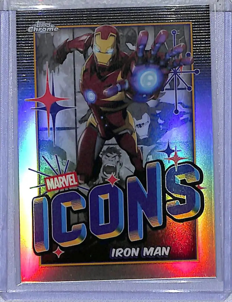 Marvel Icons Iron Man trading card from 2025 Topps Chrome Icons collection