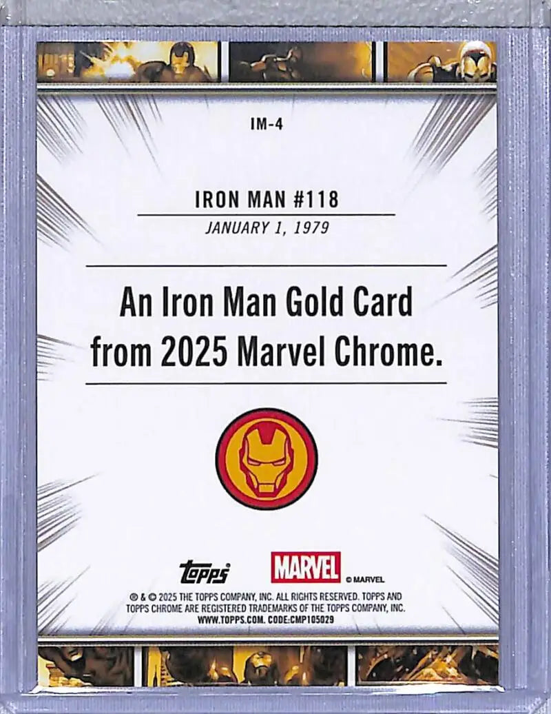 Iron Man trading card from 2025 Topps Chrome Iron series, NM-MT condition