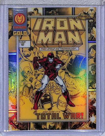 Iron Man comic book card from 2025 Topps Chrome Iron Man Gold series