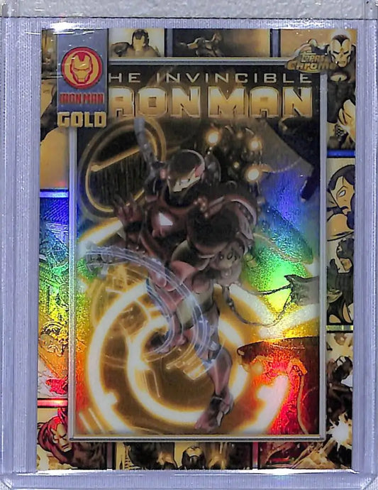 Iron Man trading card from 2025 Topps Chrome Iron series featuring gold edition