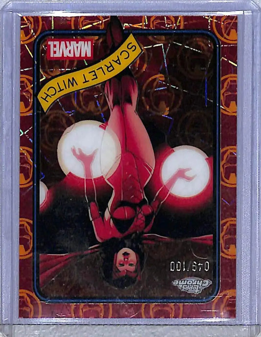 Scarlet Witch trading card from 2025 Topps Chrome Iron Man series, rare NM-MT 049/100