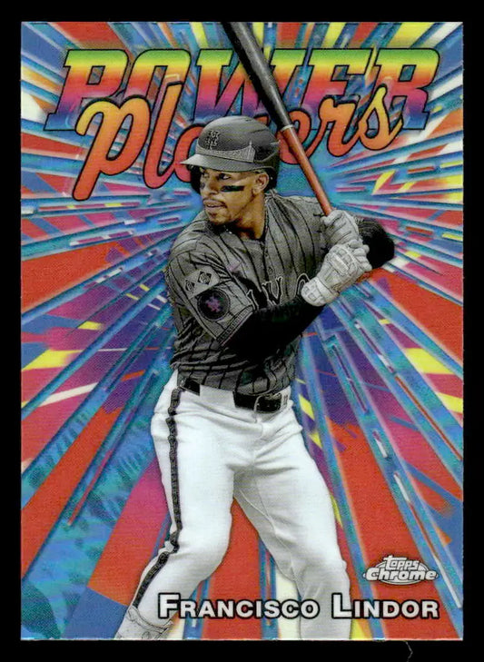Baseball trading card of Francisco Lindor from 2025 Topps Chrome York Mets collection