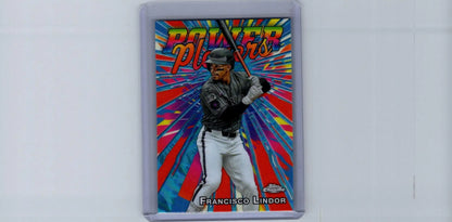 Baseball trading card of Francisco Lindor from 2025 Topps Chrome Lindor Power Players