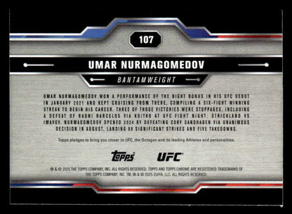 Back of 2025 Topps Chrome Sapphire Edition UFC Umar Nurmagomedov trading card