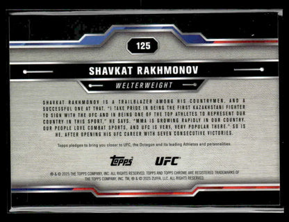 UFC Shavkat Rakhmonov trading card from 2025 Topps Chrome Sapphire Edition UFC series