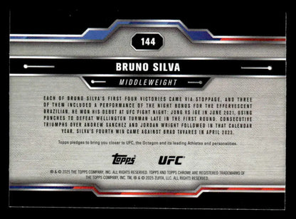 Back of Bruno Silva UFC trading card from 2025 Topps Chrome Sapphire Edition UFC