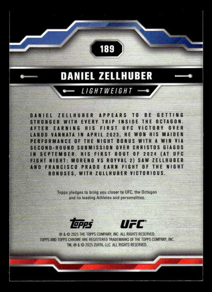 Back of a 2025 Topps Chrome Sapphire Edition UFC Daniel Zellhuber trading card