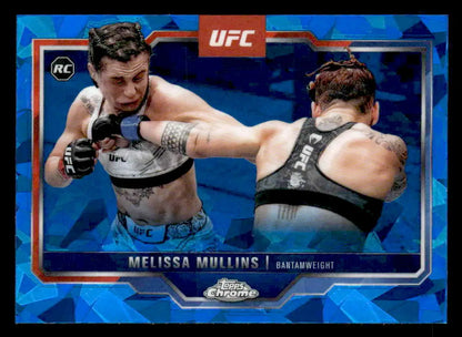 Glossy blue UFC trading card from Topps Chrome Sapphire Edition featuring Melissa Mullins