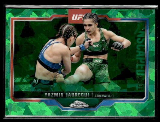 Collectible Topps Chrome Sapphire UFC trading card featuring two female MMA fighters in green design
