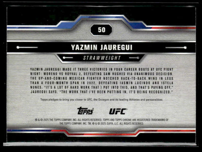 Back of 2025 Topps Chrome Sapphire Edition UFC Yazmin Jauregui trading card