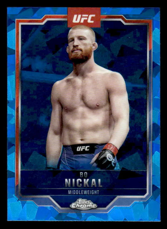 Topps Chrome Sapphire UFC trading card featuring Bo Nickal on a blue background in Sapphire Edition UFC